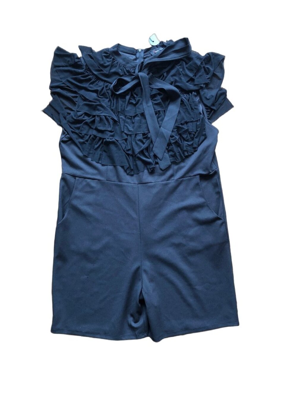 Buxom Curvy Ruffle Mesh Black Stretch Romper